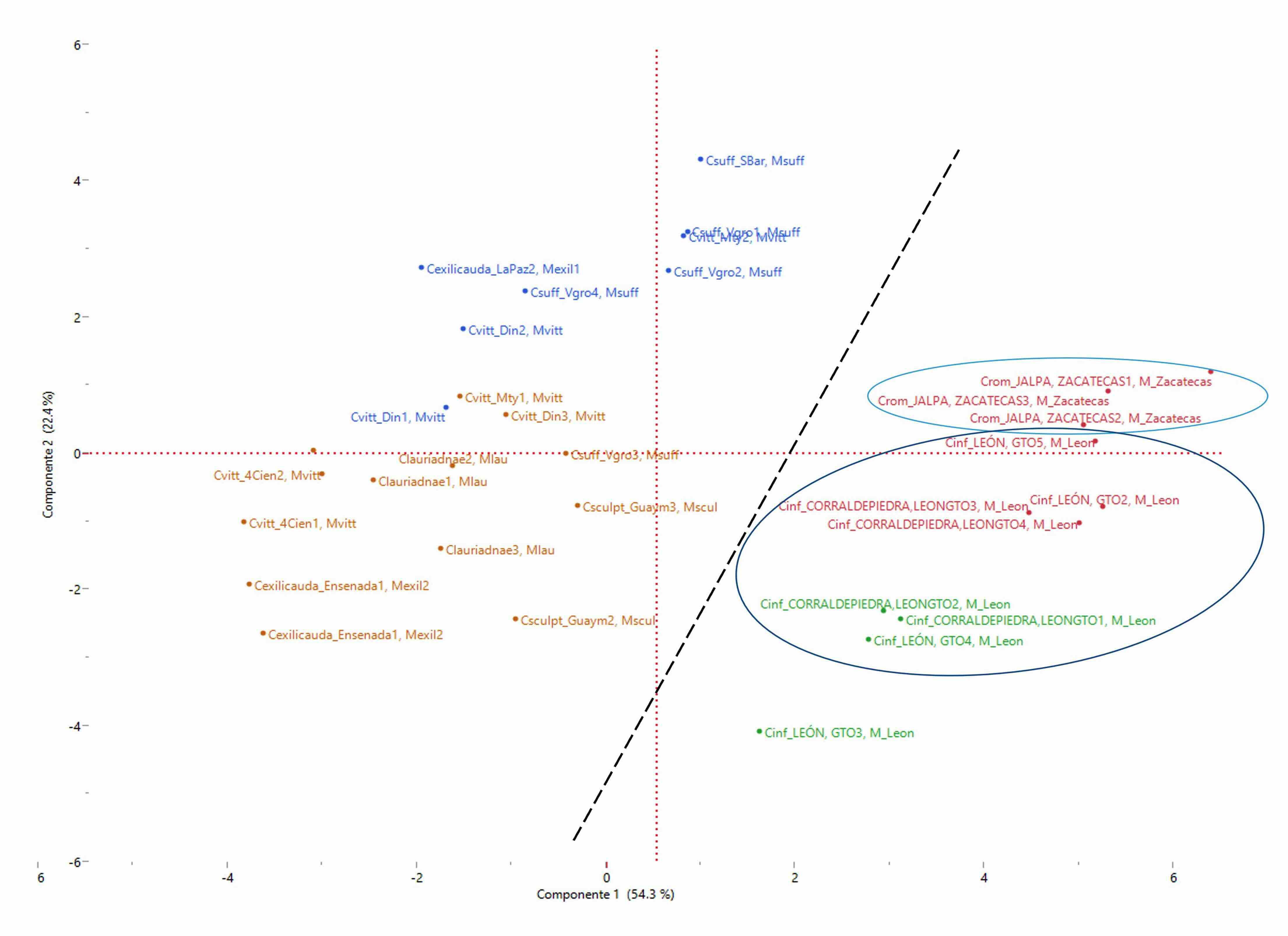 Gráfico obtenido con el Análisis de Componentes Principales