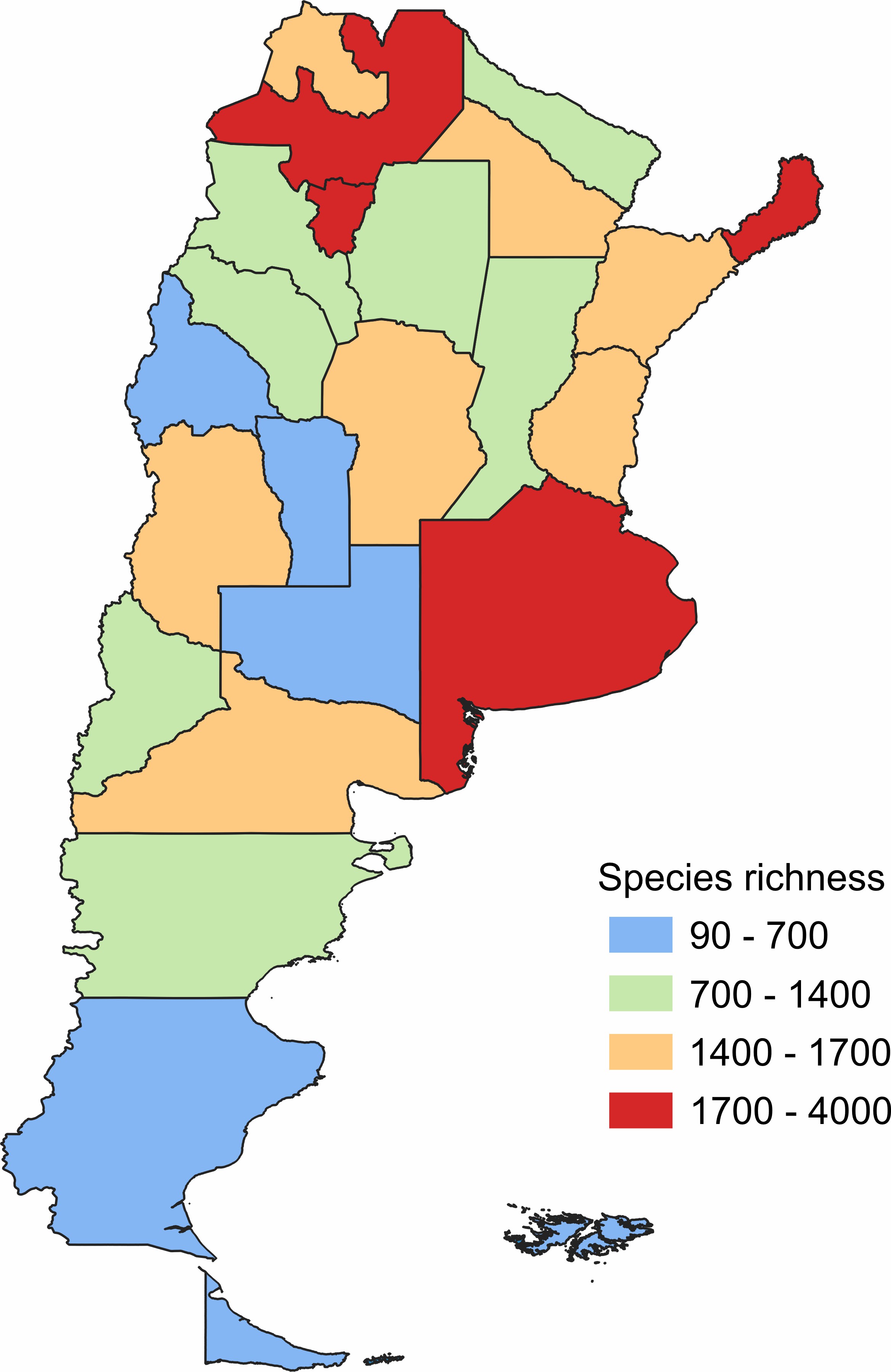 Arthropod species richness by province of Argentina.