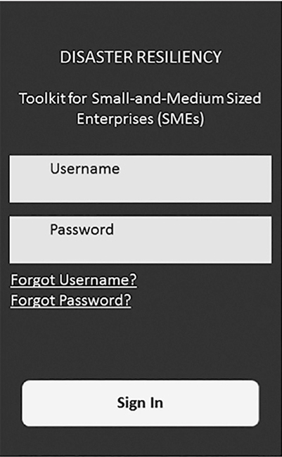 The SME App&rsquo;s initial screen (FIU-Disaster Risk Reduction Program, 2016)