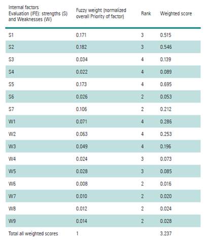 Internal Factors Evaluation matrix (IFE), commercialization of knowledge in universities.