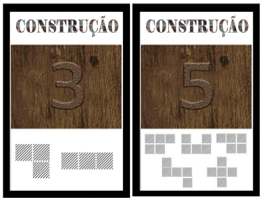 Cartas de constru&ccedil;&atilde;o para espa&ccedil;os de 3 e 5 quadrados e seus formatos poss&iacute;veis.