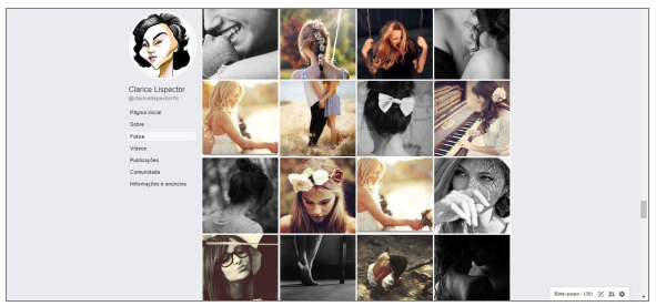 Print com imagens da primeira fase da p&aacute;gina Clarice Lispector (@claricelispector15), no Facebook.19