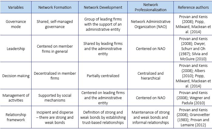 Criteria addressed in the analysis of the networks&rsquo; stages of evolution