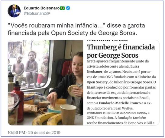 Tuíte de Eduardo Bolsonaro