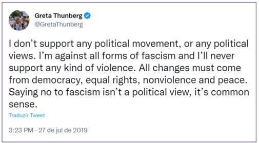 Tuíte de Greta Thunberg