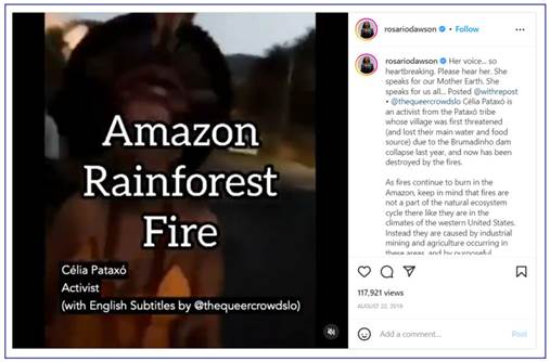 Instagram da atriz Rosario Dawson