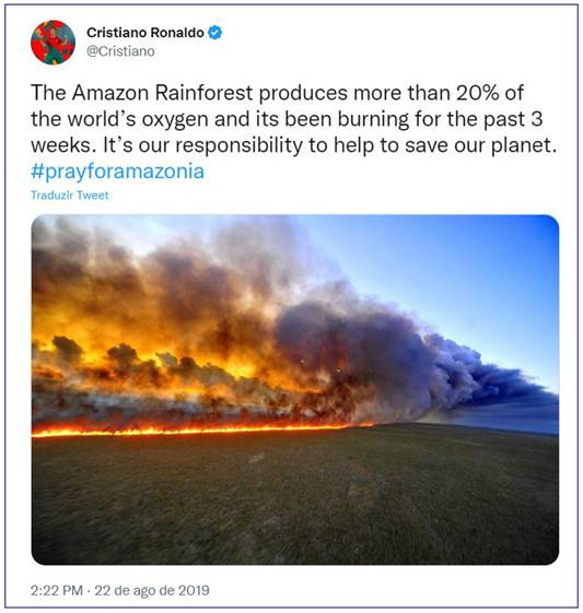 Tuíte do jogador de futebol Cristiano Ronaldo