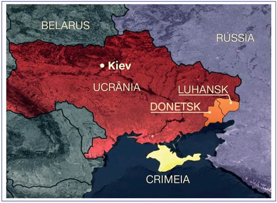 Ucr&acirc;nia e as regi&otilde;es contestadas de Donbass e Crimeia