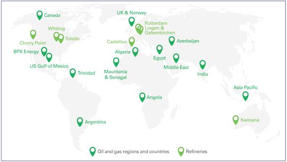 Principais opera&ccedil;&otilde;es da BP no mundo