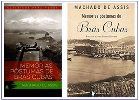 Capas de Mem&oacute;rias p&oacute;stumas de Br&aacute;s Cubas com paisagem