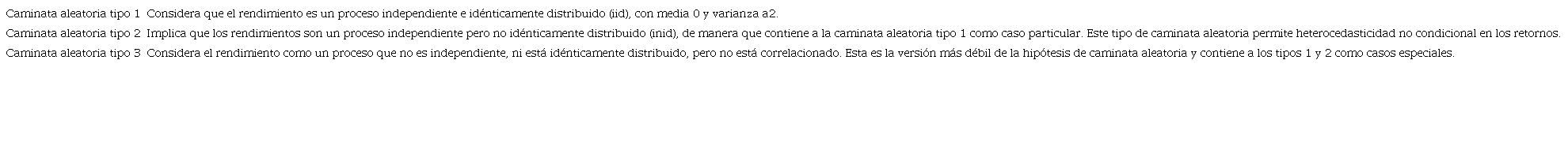 Tipos se caminata aleatoria seg�nCampbell et al. (1997)
