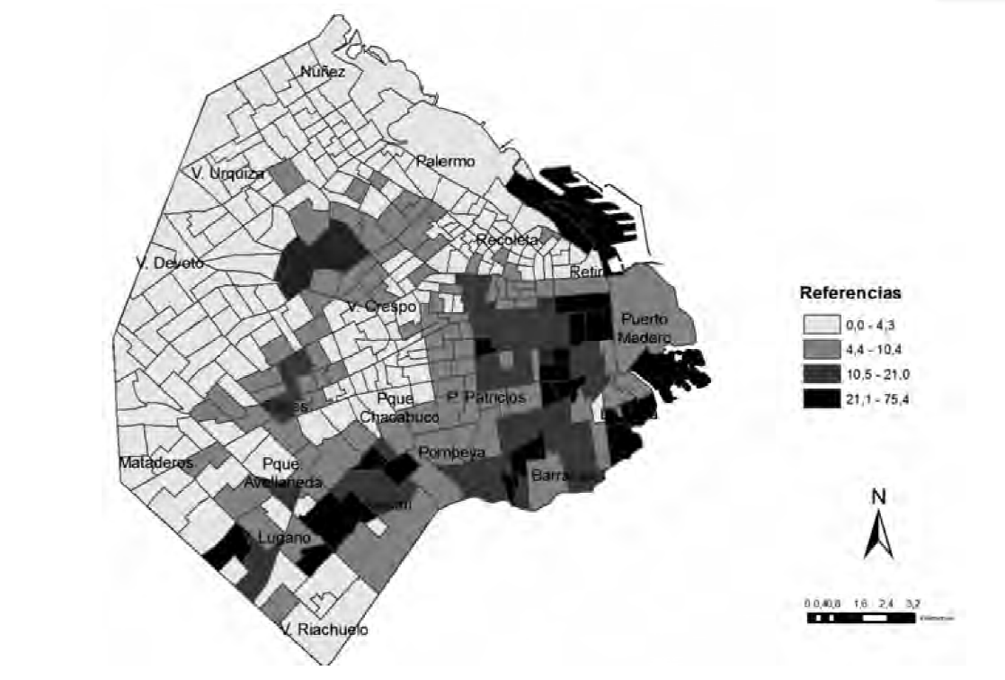 Distribuci&oacute;n de la poblaci&oacute;n en hogares con NBI . Ciudad de Buenos Aires. A&ntilde;o 2010