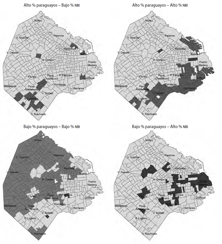 Correlaci&oacute;n entre el porcentaje de poblaci&oacute;n en hogares con NBI  y el porcentaje de paraguayos por fracciones censales. Ciudad de Buenos Aires. A&ntilde;o 2010
