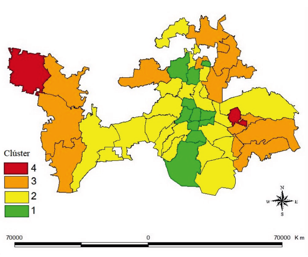 Distribución geográfica por clúster, zona estudiada (2000 y 2010)