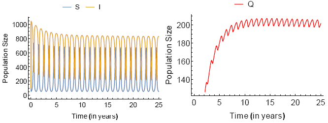 (A) SIQS model. The initial conditions are S0 = 1000, I0 = 100 and Q0 = 10.
