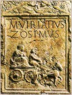de M. Viriatius Zosimus, representando un viaje a trav&eacute;s del espacio romano (Roma, Museo della civilt&aacute; romana).