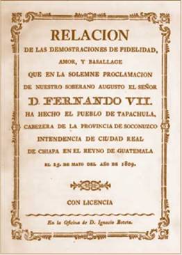 Portada de la Relaci&oacute;n de las demostraciones de fidelidad, amor y vasallaje... (1809).