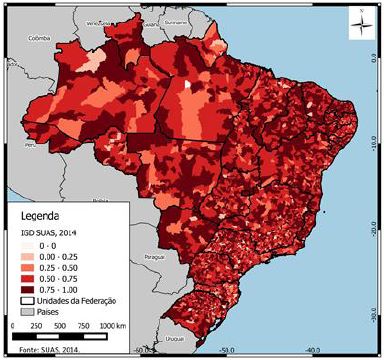 Distribuição espacial do IGD-Suas: Brasil, por municípios – 2014