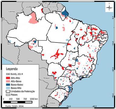 Autocorrelação espacial do IGD-Suas: Brasil, por municípios – 2014