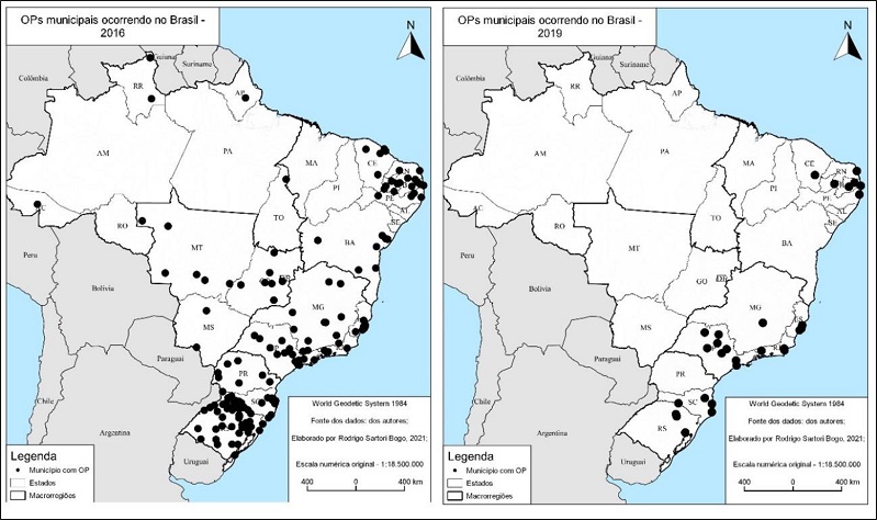 OPs municipais ocorrendo no Brasil, em 2016 e 2019