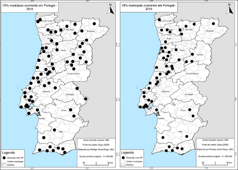 OPs municipais ocorrendo em Portugal, em 2016 e 2019