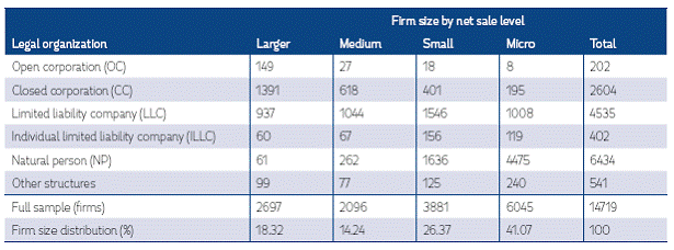 Size and structure of firm samples.