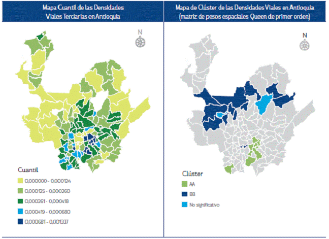 Densidad vial terciaria en Antioquia