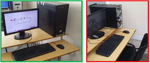 Ilustraci&oacute;n de las posiciones, durante la medici&oacute;n del CM, de la torre sobre los escritorios del laboratorio 1 de la residencia estudiantil.