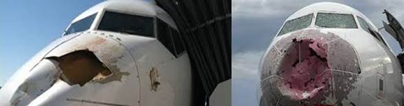 Vista de aeronaves da&ntilde;adas por fuertes granizadas ocurridas dentro o en los alrededores de nubes cumulonimbus