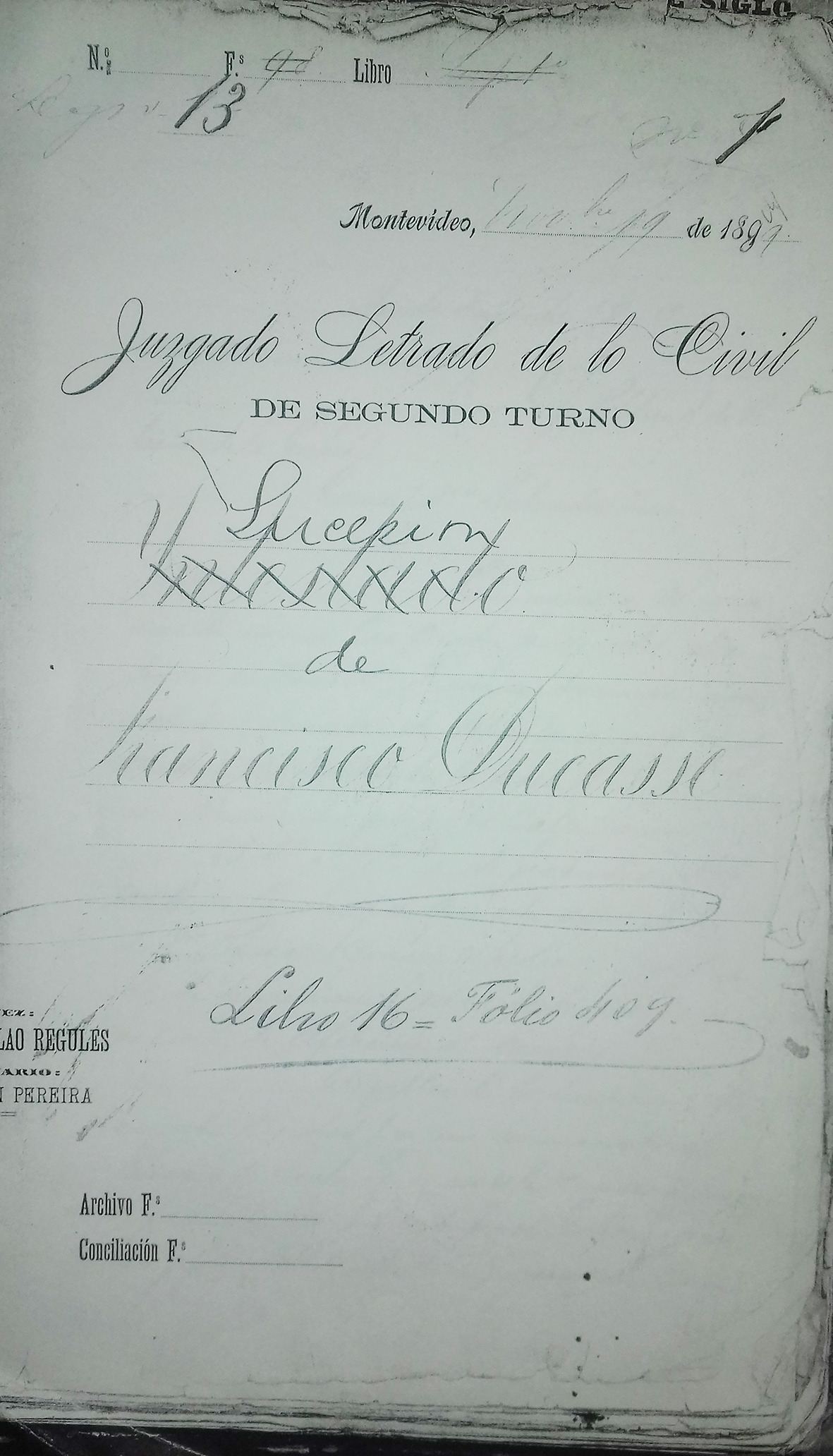 Carátula Sucesión de Francisco Ducasse