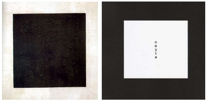 &ldquo;Quadrado negro&rdquo; de Mali&ecirc;vitch e &uacute;ltima p&aacute;gina do poema &ldquo;n&atilde;o&rdquo;, de Augusto de Campos.