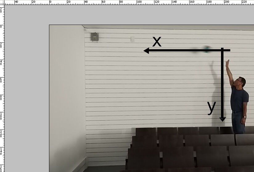 One of the pictures of Launch 2 showing the editor ruler and the x,y axes used (source: taken by the authors)