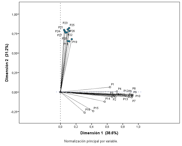 Distribucin de los tems en cada una de las dimensiones