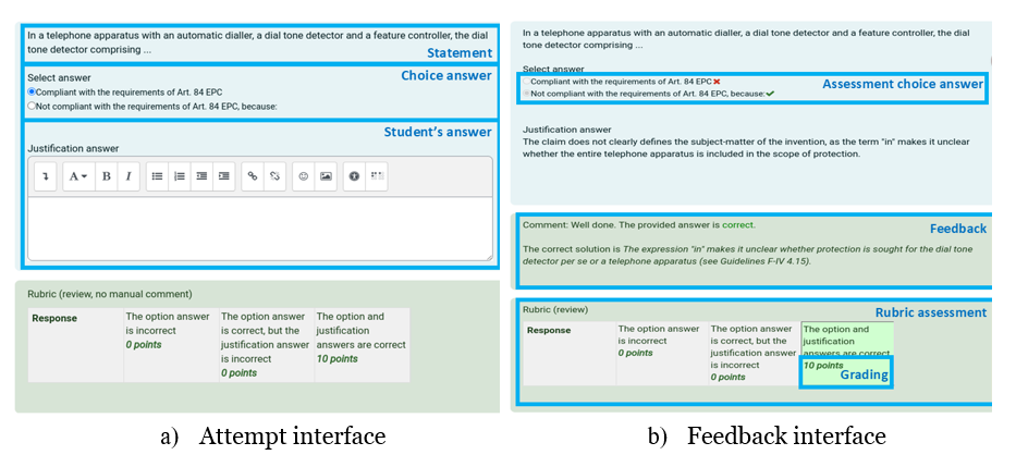Moodle question interface for students