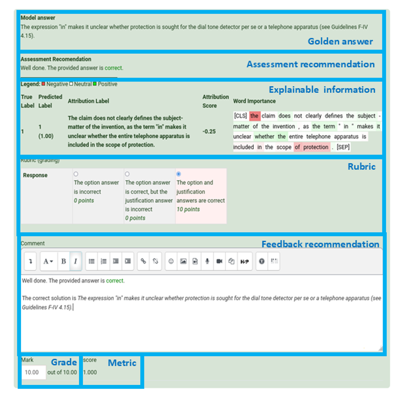 Moodle assessment interface for teachers