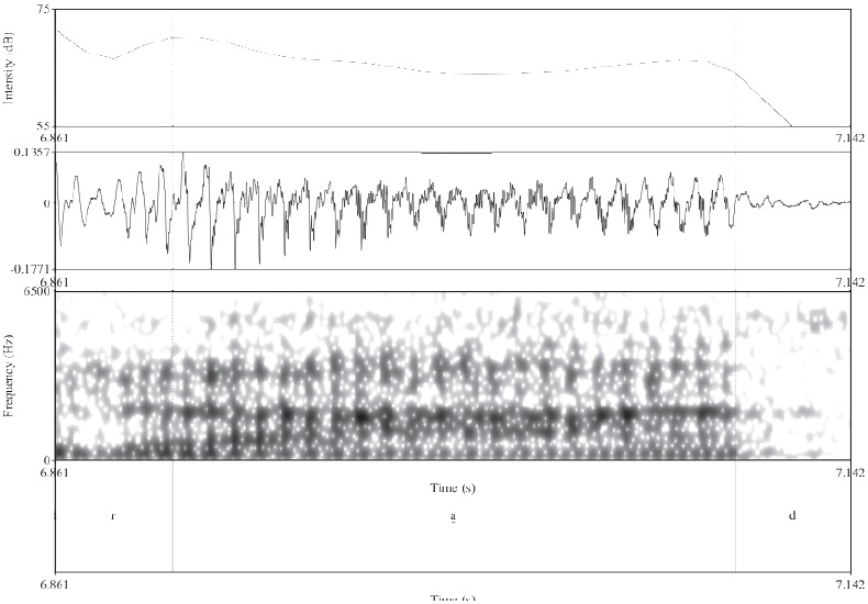 Ejemplo de vocal totalmente murmurada