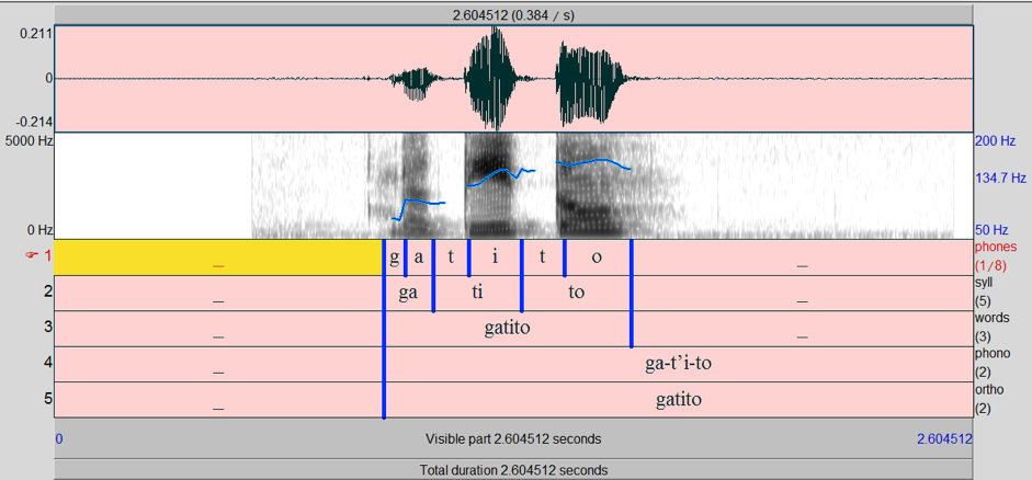 Interfaz de 
                Praat y segmentaci&oacute;n realizada con 
                EasyAlign