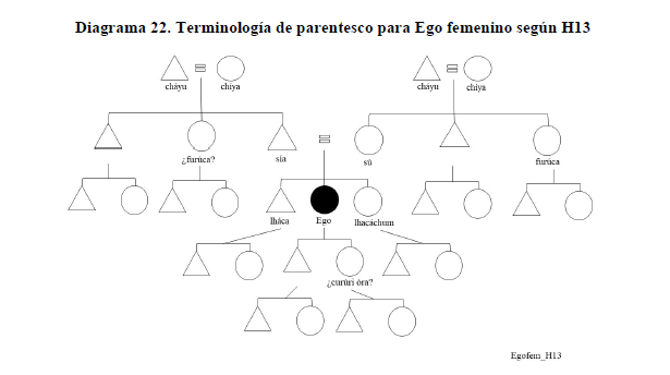 Diagrama 22. Terminolog&iacute;a de parentesco para Ego femenino seg&uacute;n H13