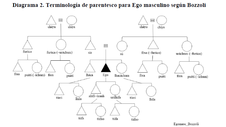 Diagrama 2. Terminolog&iacute;a de parentesco para Ego masculino seg&uacute;n Bozzoli