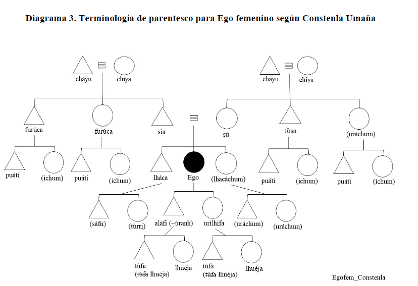 Diagrama 3. Terminolog&iacute;a de parentesco para Ego femenino seg&uacute;n Constenla Uma&ntilde;a