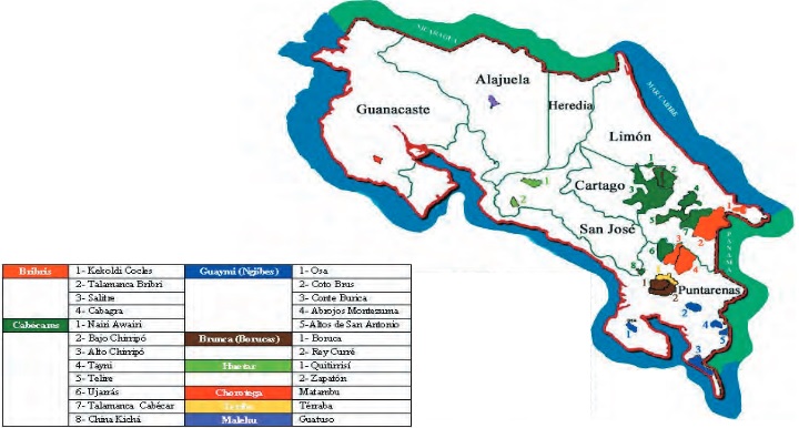 Mapa de los terriorios indígenas actuales 