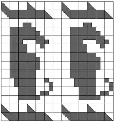 Ausencia de contraste en tono y grosor entre los segmentos que constituyen el contorno de la figura y los que conforman el fondo cuadriculado