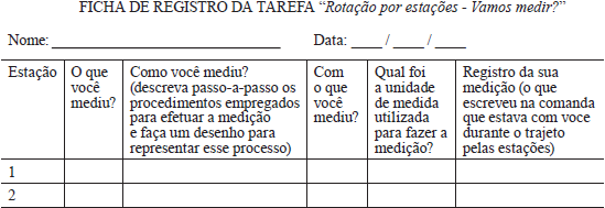 Ficha de registros includa na tarefa para os alunos