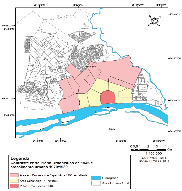 Contraste entre o Plano Urbanístico de 1946 e o crescimento
							urbano