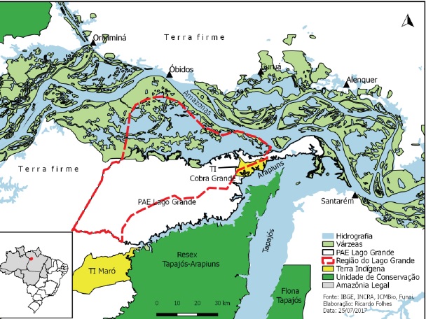 Disposição da várzea e da terra firme e a região do Lago
							Grande