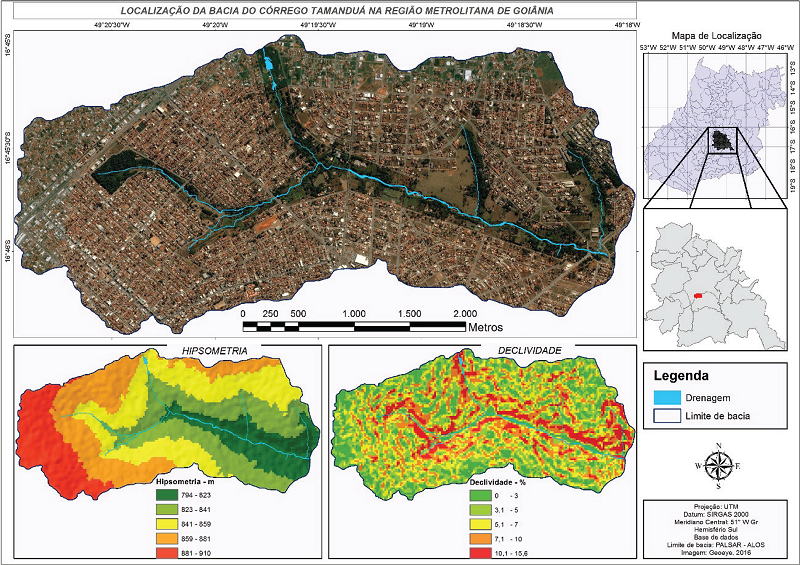 Localização da bacia do córrego Tamanduá na Região Metropolitana
								de Goiânia.