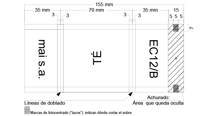 Medida estándar de sobre de envoltura abierto para envasadora Maisa
			EC12/B