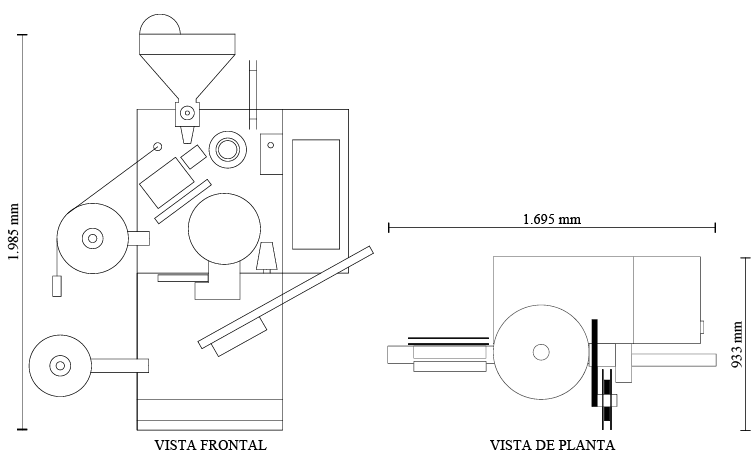 Dimensiones de envasadora argentina modelo Maisa EC12/B