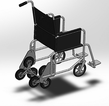 Silla de ruedas convencional, con las ruedas traseras desensambladas