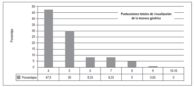 Porcentajes de visualizaci&oacute;n de la mucosa g&aacute;strica.